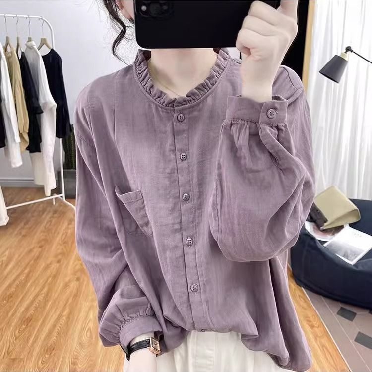 大码300斤复古长袖衬衫女春秋