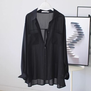 大码300斤雪纺防晒衬衫女夏天薄款胖mm外套开衫宽松遮臀部空调衫