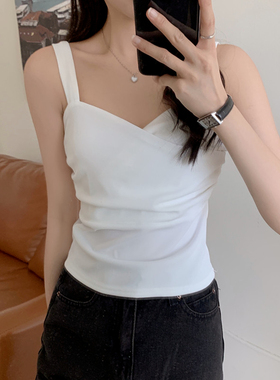 大码300斤胖mm吊带背心女夏外穿短款上衣显瘦内搭纯色打底衫ins潮