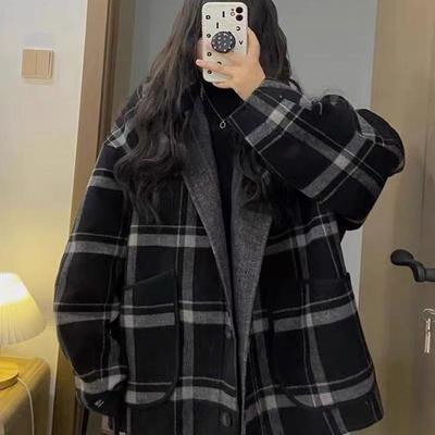 大码300斤复古港风格子外套女