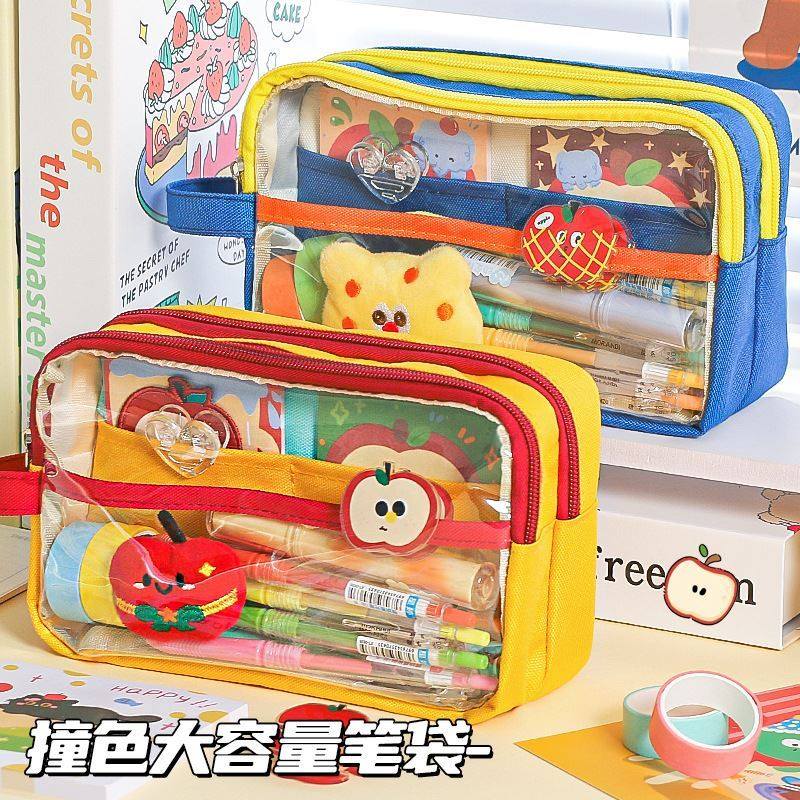 得力同款超火笔袋2026新款高颜值手提拼色大容量痛包简约学生收纳,文具电教/文化用品/商务用品,笔袋,淘宝优惠券,粉丝福利购,淘宝优惠卷