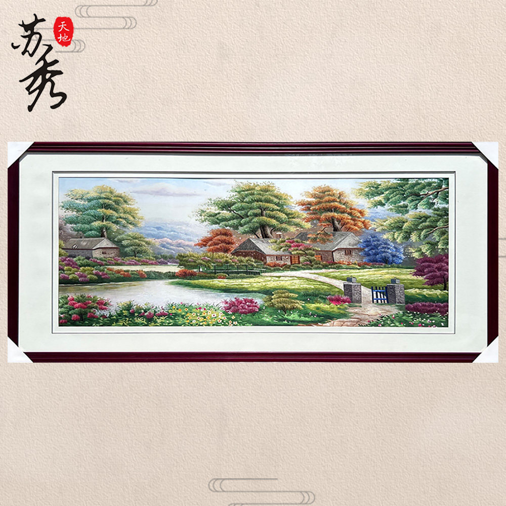 苏秀天地非遗纯手工绣娘一针一线绣苏绣油画风景客厅沙发墙装饰画