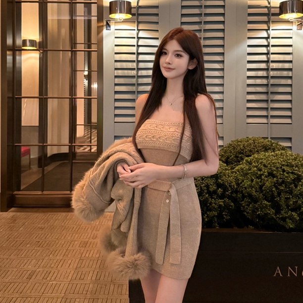 FAY【燕麦雪饼】气质轻奢法式百搭小众设计感外套抹胸连衣裙套装,女装/女士精品,时尚套装,淘宝优惠券,粉丝福利购,淘宝优惠卷