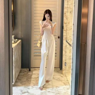 FAY【遛弯裤】缎面光泽度宽松松紧带直筒裤