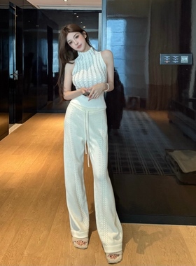 FAY【糯米裤】羊绒秋冬百搭直筒阔腿麻花松紧腰针织长裤