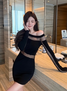 FAY【晨曦之光】透视欧根纱针织秋冬收腰性感连短款包臀衣裙