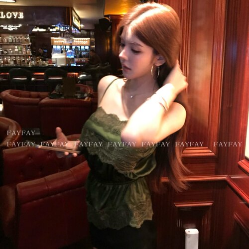 FAY【墨玉】贵感松弛设计感时尚拼接蕾丝百搭吊带背心