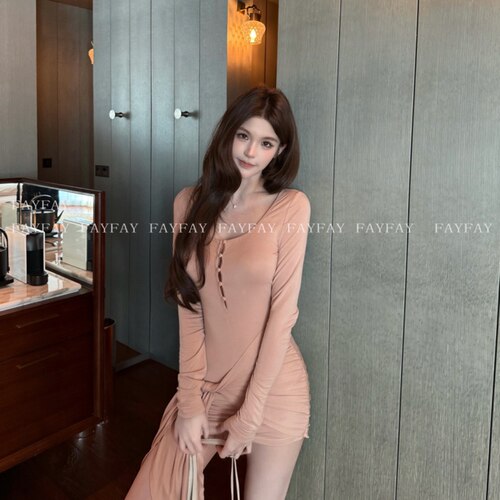FAY【松弛有度】早秋新款长袖休闲系带单排扣连体裤