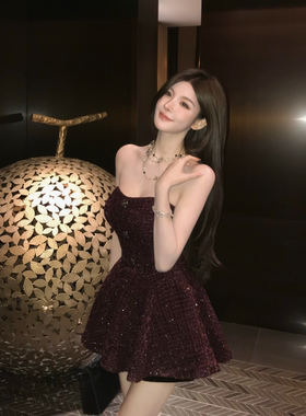 FAY【莓果千层】重工小香风粗花呢性感小裙摆显瘦抹胸吊带上衣