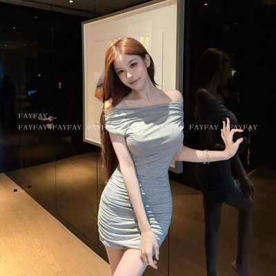 FAY【灰雾轻语】优雅纯欲纯色无袖褶皱包臀连衣裙