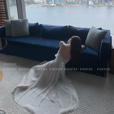 FAY【暮云轻纱】温柔超仙蕾丝拼接绑带露背吊带连衣裙