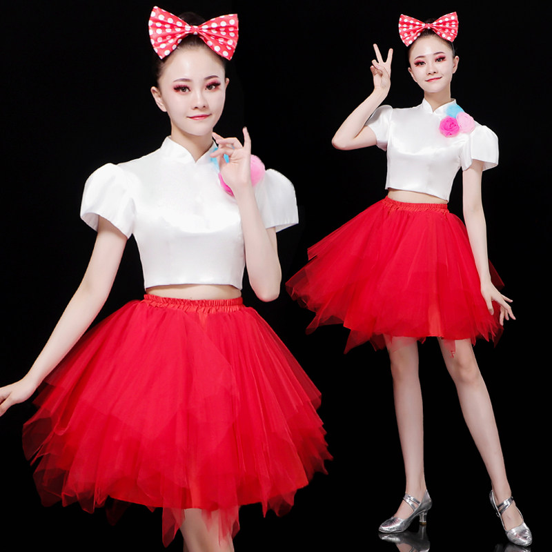 现代舞演出服蓬蓬裙短裙开场舞蹈服装青春时尚春晚晚会两件套装女