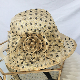 优雅波点麻纱帽子女士时尚温定型夏季新款礼帽宽檐轻透气渔夫帽