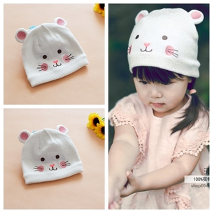 秋冬宝宝纯棉薄款针织帽子女童全棉内里棉线帽婴幼儿白色卡通胎帽