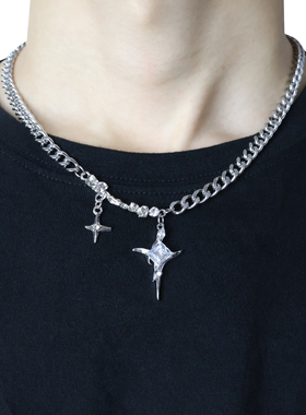镶钻星芒十字架情侣项链