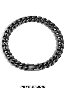 黑色钛钢不掉色古巴手链