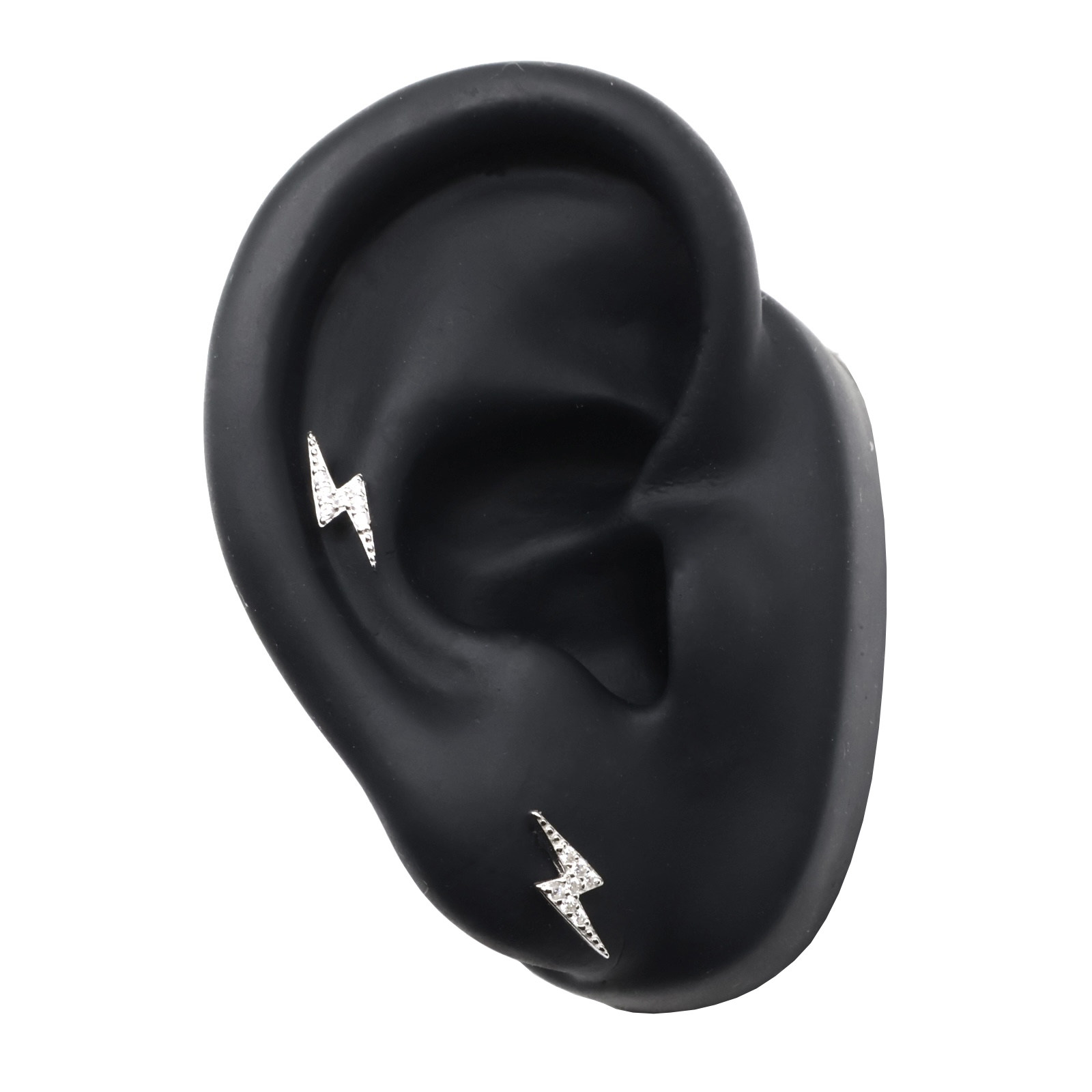 镶钻闪电纯银耳钉男女潮欧美嘻哈风满钻锆石百搭925银情侣耳饰