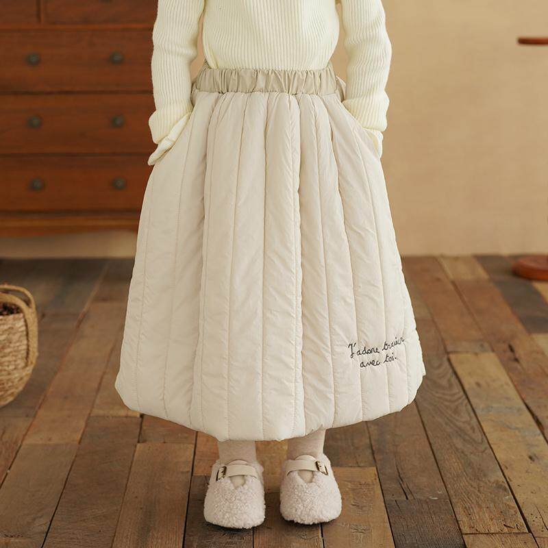 砚台家童装女童针织刺绣半身裙冬季年装宝宝加厚长裙儿童保暖棉裙