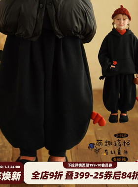 砚台家童装女童加绒黑色保暖束脚裤2025冬季新款儿童加厚休闲裤子
