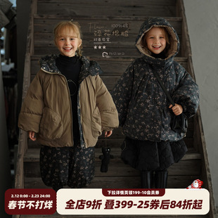 砚台家童装女童纯棉加厚碎花棉服洋气时髦2025冬新款儿童保暖外套