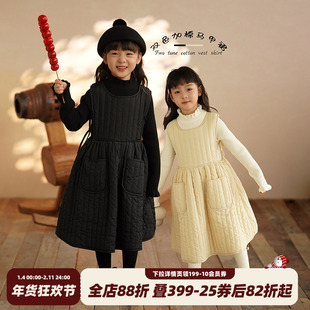 砚台家童装女童系带连衣裙儿童夹棉背带裙女宝保暖背心裙长款冬装
