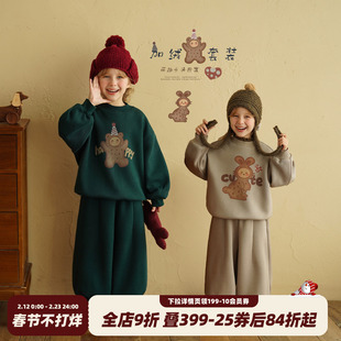 砚台家童装女童加绒加厚卫衣套装宝宝秋冬季新款儿童洋气运动卫裤