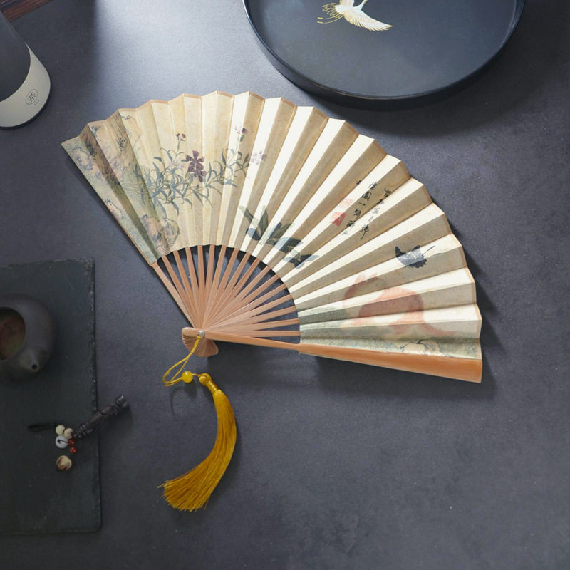中国古风双面猫咪男女折扇复古国风夏季风扇竹扇蝴蝶寸旗袍日用汉