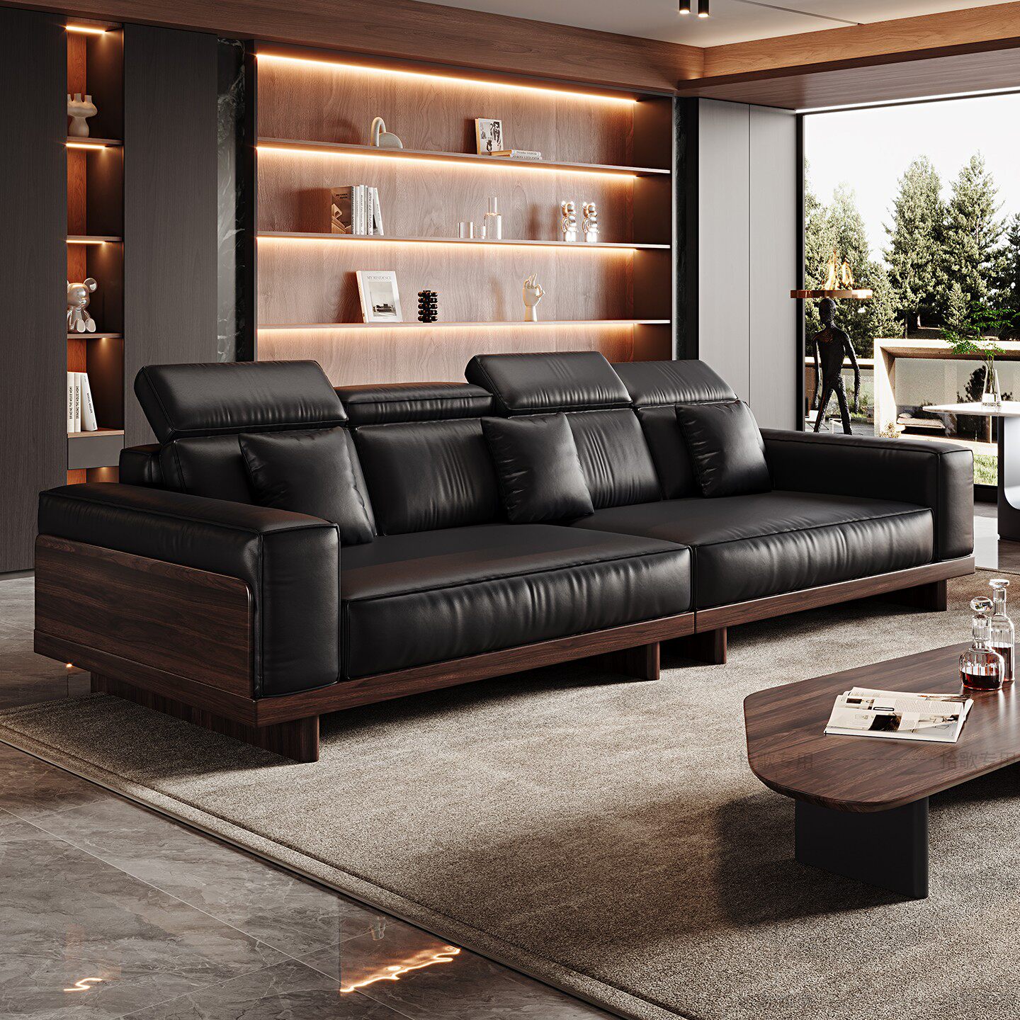 黑胡桃木实木沙发宋氏美学2026新款四人位直排客厅真皮小户型家具