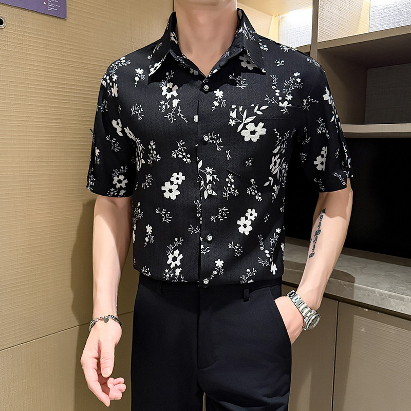 花衬衫男夏季新款修身