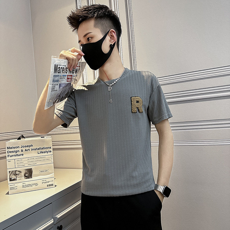 潮牌短袖修身男装字母