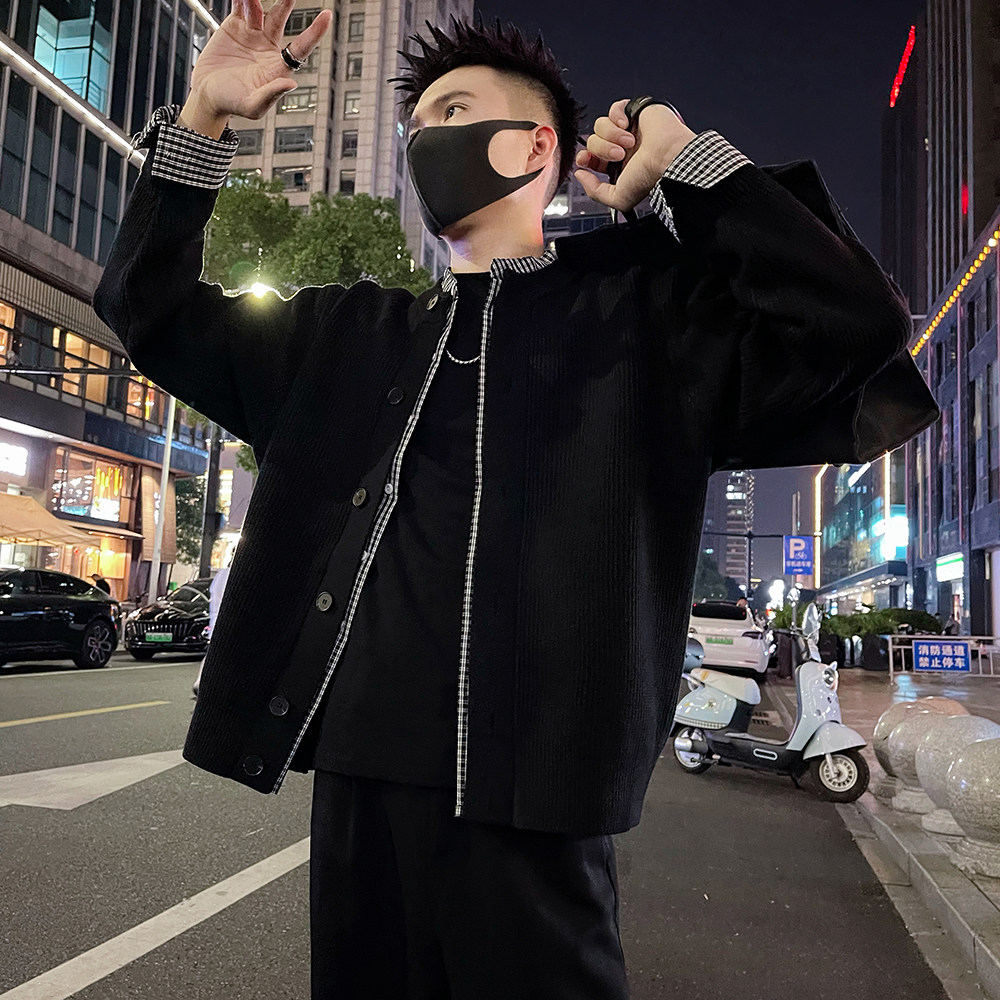 立领修身开衫针织衫毛衣男