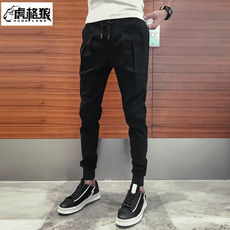 虎格狼长裤九分裤束脚工装裤痞帅