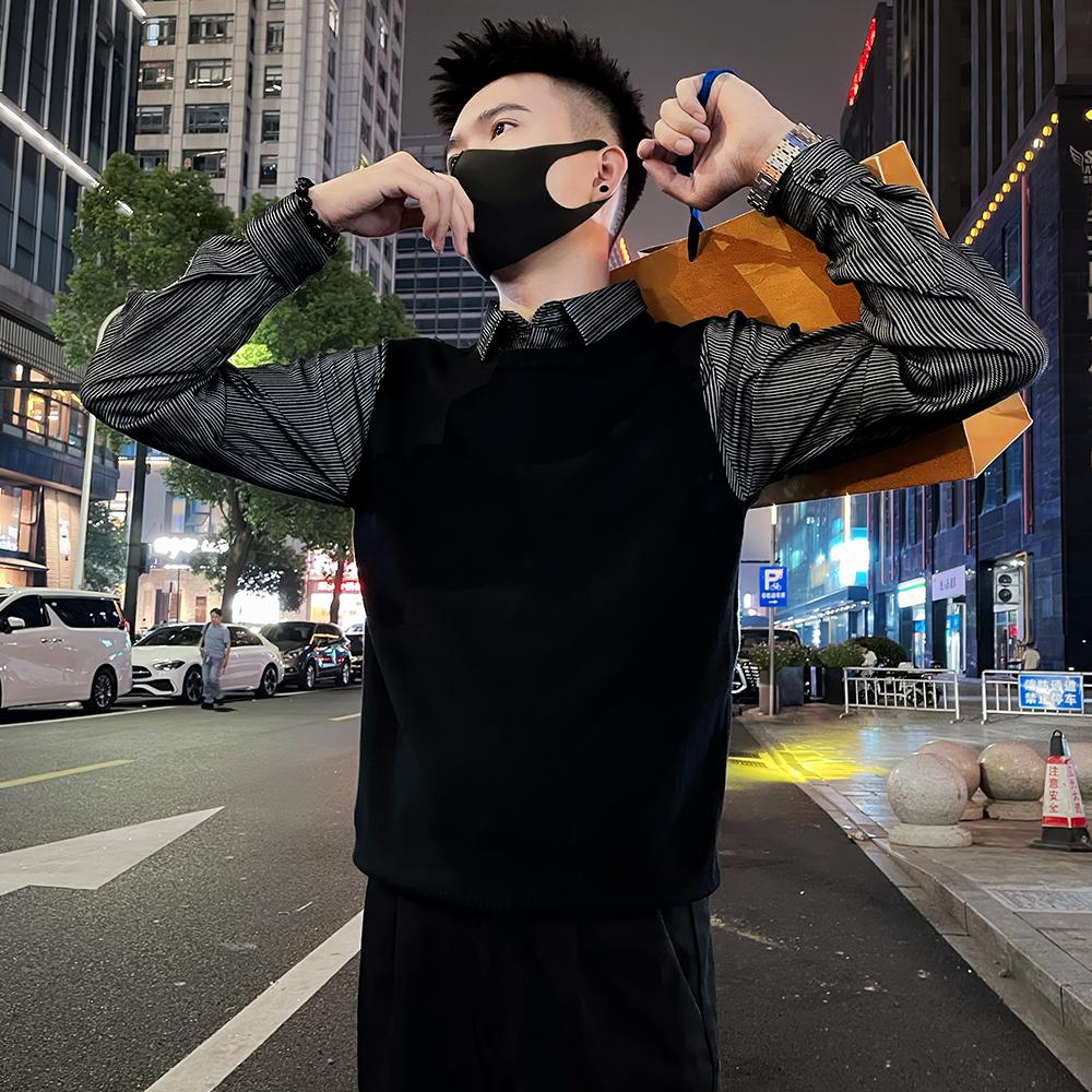 2024新款秋冬季痞帅假两件针织衫