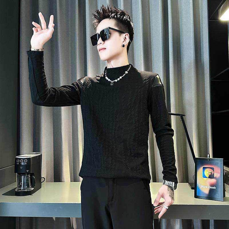 翻领长袖上衣2024新款黑色体恤