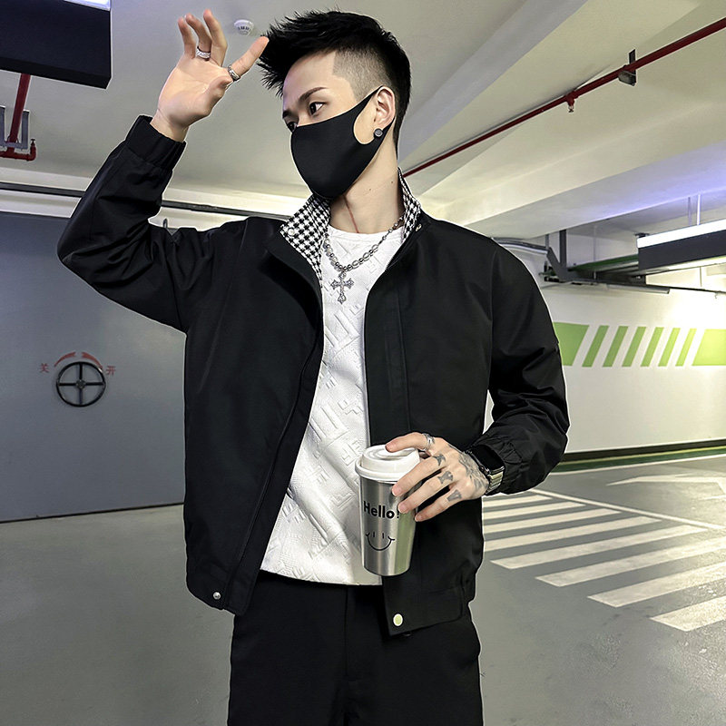 潮牌翻领春装韩版格子