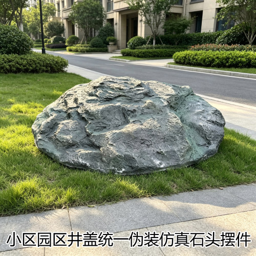 庭院玻璃钢假石井盖遮挡造景
