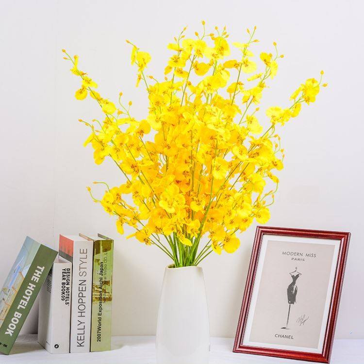 5叉带黄豆跳舞兰仿真花假花家居婚庆装饰布景插花摆件