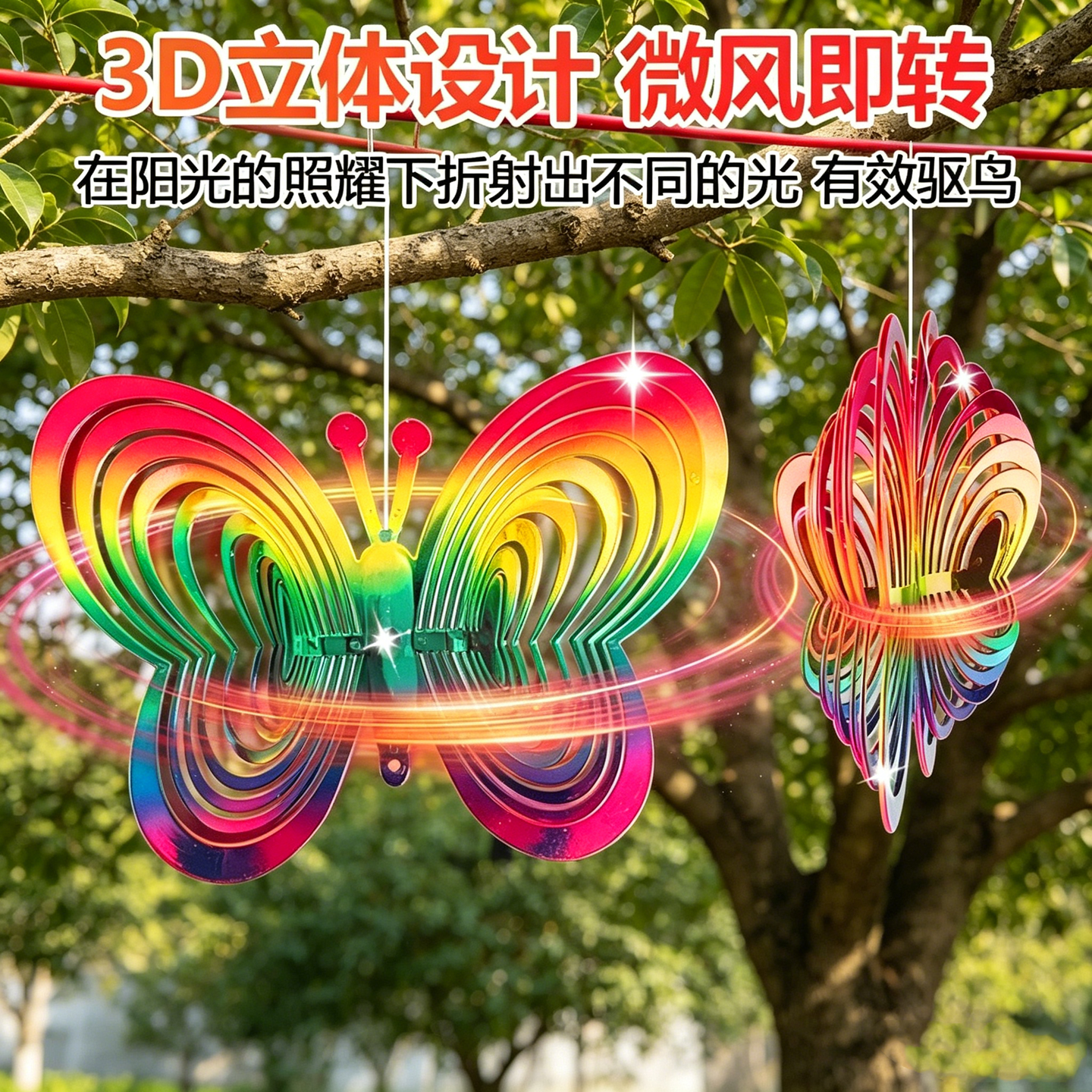 风动反光心形旋转户外驱鸟器