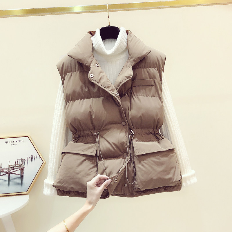 秋冬季羽绒棉马甲女坎肩女2024新款宽松无袖百搭收腰口袋马夹上衣,女装/女士精品,马夹,淘宝优惠券,粉丝福利购,淘宝优惠卷