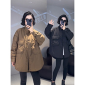 时尚 宽松工装 大口袋简约立领中长款 欧洲站韩版 棉衣外套大版 棉服潮