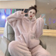 纯色宽松睡衣2025冬慵懒风 连帽插兜加绒加厚居家服两件套保暖套装