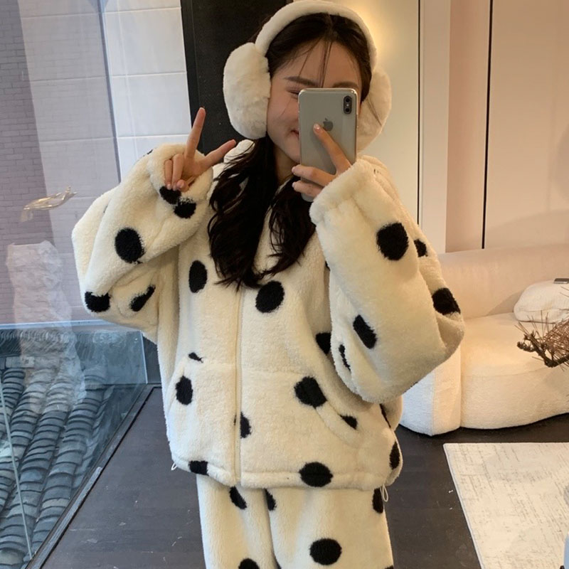 加厚加绒毛绒保暖居家服套装