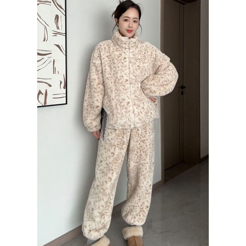 秋冬加厚舒适保暖豹纹居家服两件套毛绒绒宽松连帽拉链睡衣套装女,女装/女士精品,时尚套装,淘宝优惠券,粉丝福利购,淘宝优惠卷