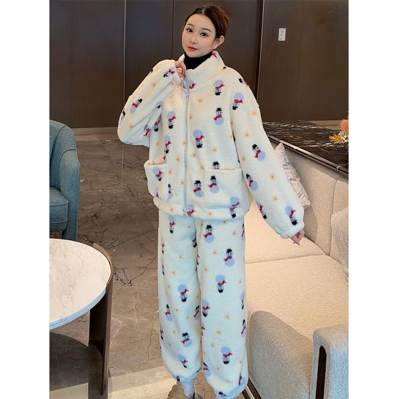 卡通雪人珊瑚绒睡衣套装女秋冬新款加厚保暖立领拉链居家服两件套,女装/女士精品,时尚套装,淘宝优惠券,粉丝福利购,淘宝优惠卷