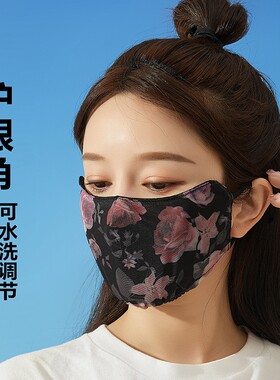 冰丝防晒口罩女夏薄护眼角网纱防紫外线全脸加大透气易呼吸碎印花