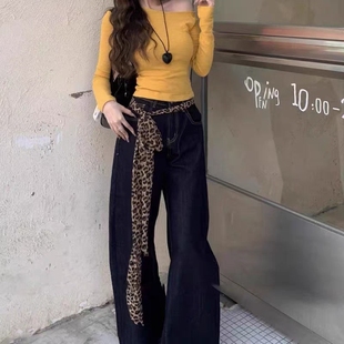 千禧辣妹豹纹丝巾小众腰带穿搭牛仔裤配饰y2k腰饰丝带新品腰链女