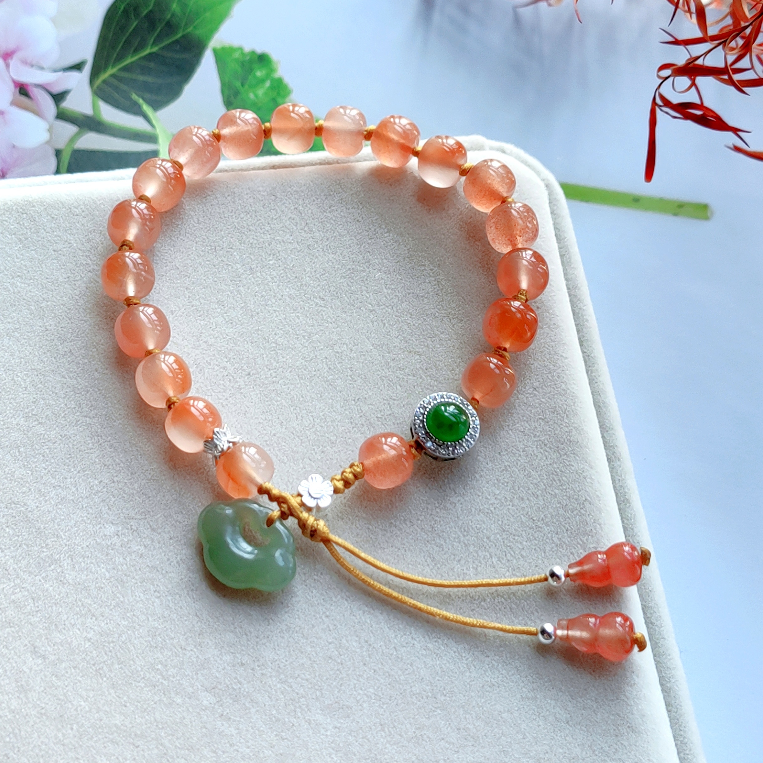 珍藏级川料冰飘南红手链冰透意境珠宝手串和田玉单圈纯银本命年礼