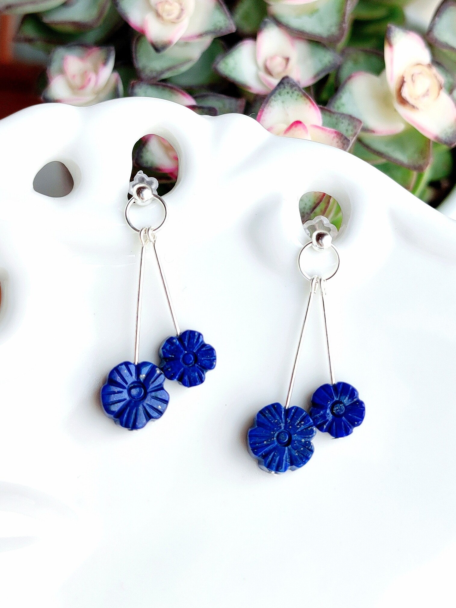 천연 청금석 귀걸이 블루 쥬얼리 작은 꽃 귀걸이 틈새 디자인 레트로 하이 엔드 오리지널  귀걸이