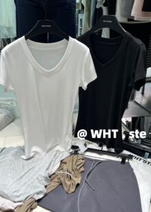 显瘦设计感小众V领短袖 13C夏季 T恤女潮 修身 时尚 新款 韩版