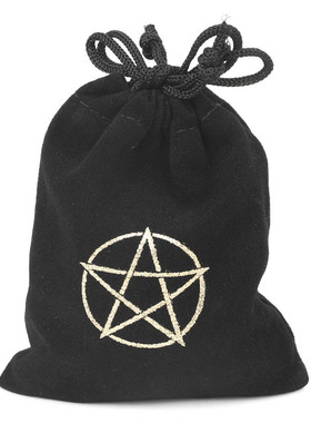 8x10CM束口绒布袋子珠宝首饰袋小布袋黑色烫金银五芒星符号宝石袋